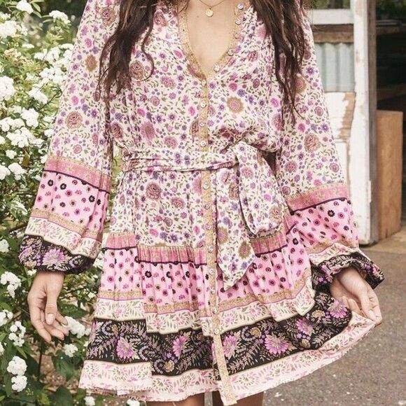 Spell & the Gypsy Collective 🥀 Lady Untamed Lavender floral Tunic Mini Dress M - Picture 9 of 10